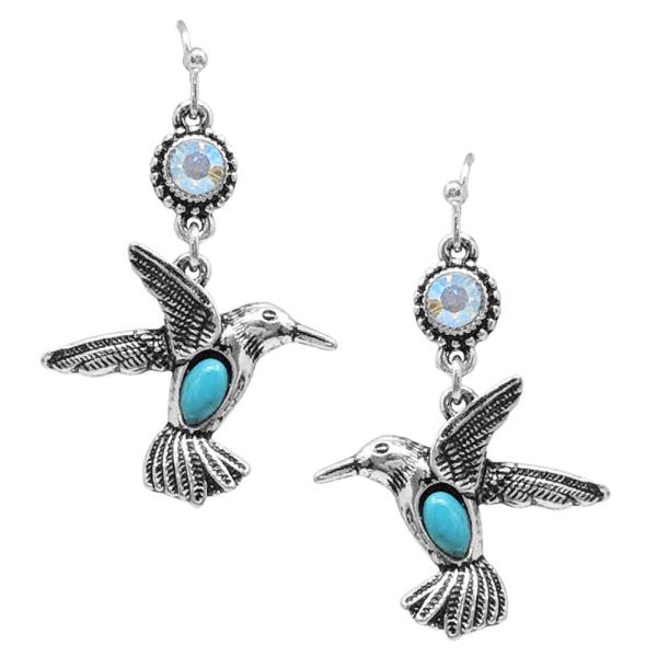 WESTERN TURQUOISE BEAD HUMMINGBIRD DANGLE EARRING
