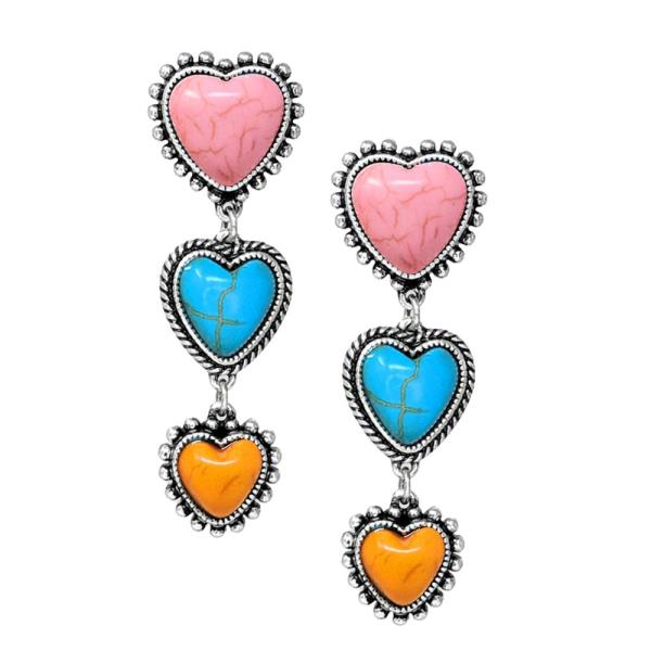 WESTERN TRIPLE HEART LINK DANGLE EARRING