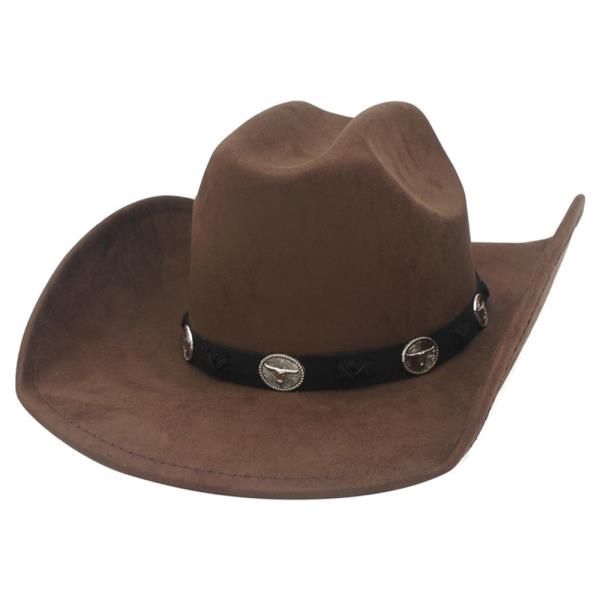 LONGHORN CONCHO FAUX SUEDE BANDED MICROSUEDE COWBOY HAT