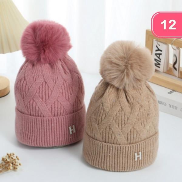 SOFT WINTER POM POM KNIT BEANIE (12 UNITS)