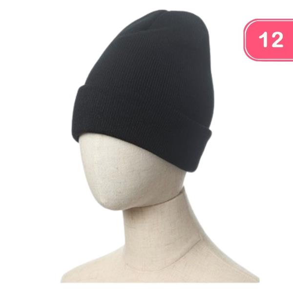 BLACK SOLID COLOR BEANIES (12 UNITS)
