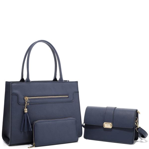 3IN1 TASSEL ZIPPER DESIGN HANDLE BAG W CROSSBODY AND WALLET SET