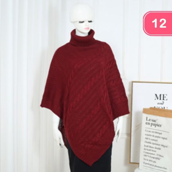 SOLID KNIT FRINGE PONCHO (12 UNITS)