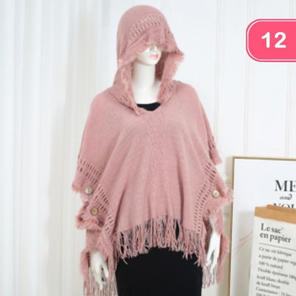 SOFT KNIT HOODED PONCHO SHAWL (12 UNITS)