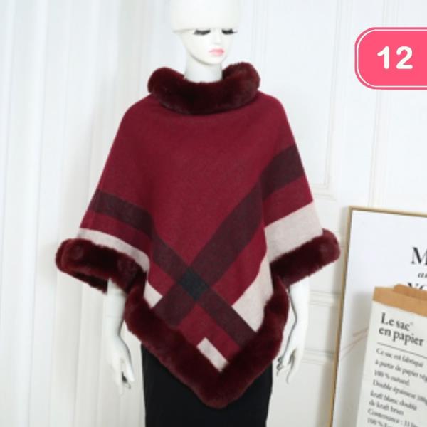 FAUX FUR NECK FRINGE PONCHO (12 UNITS)
