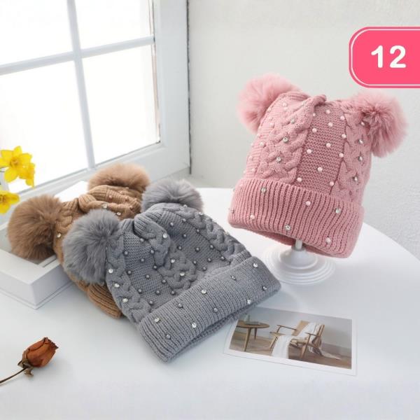 DOUBLE POM POM KNIT BEANIE (12 UNITS)