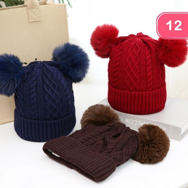 DOUBLE POM POM KNIT BEANIE (12 UNITS)