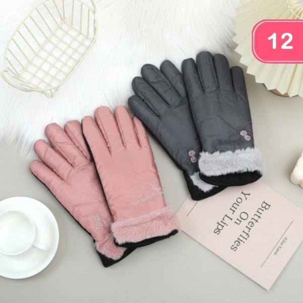 SOFT TOUCH WINTER GLOVES WITH CUFF TRIM DETAIL (12 UNITS)