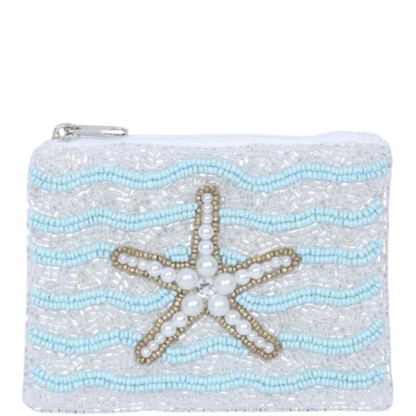 STAR FISH BEADED ZIPPER COIN PURSE BAG POUCH