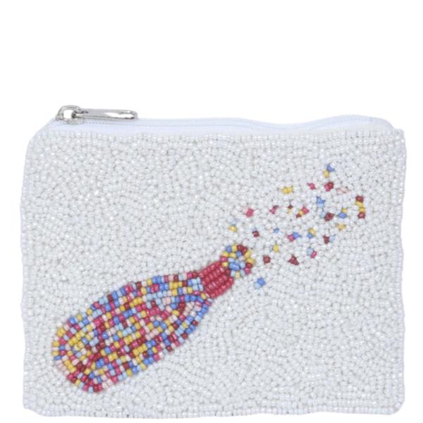 SPARKLING CHAMPAGNE BEADED ZIPPER COIN PURSE BAG POUCH