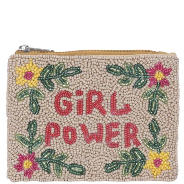 GIRL POWER BEADED ZIPPER COIN PURSE BAG POUCH