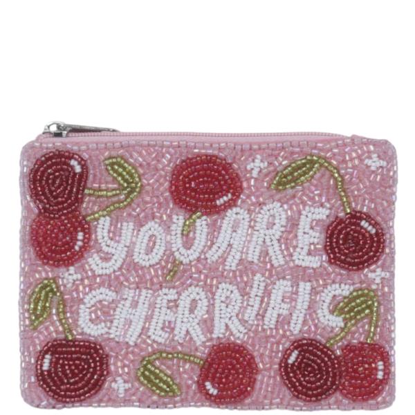 YOU ARE CHERRIFIC BEADED ZIPPER COIN PURSE BAG POUCH