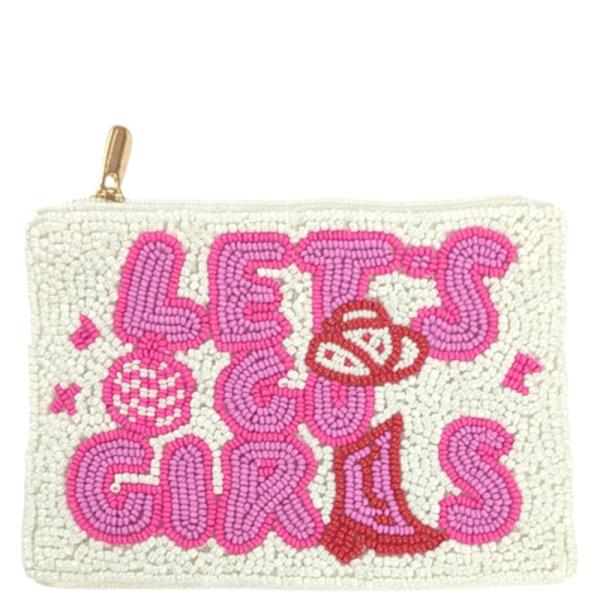 LETS GO GIRLS BEADED ZIPPER COIN PURSE BAG POUCH