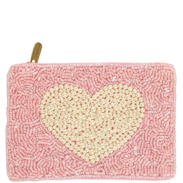 HEART BEADED ZIPPER COIN PURSE BAG POUCH
