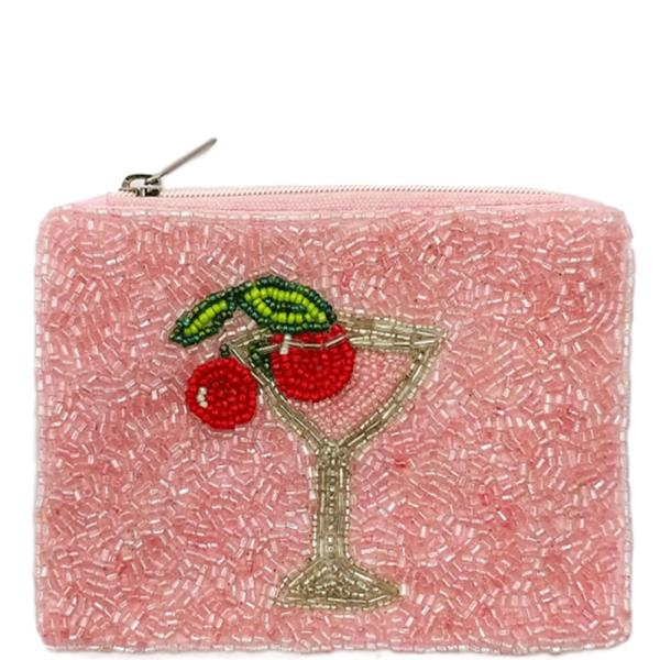 STRAWBERRY MARGARITA BEADED ZIPPER COIN PURSE BAG POUCH