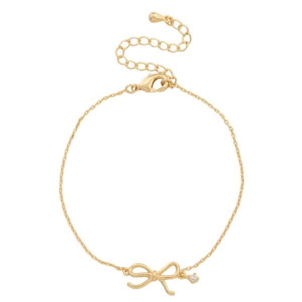 SODAJO RIBBON BOW DAINTY CRYSTAL GOLD DIPPED BRACELET