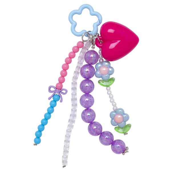 MULTI COLOR BEADED HEART STAR FLOWER BAG CHARM KEY CHAIN