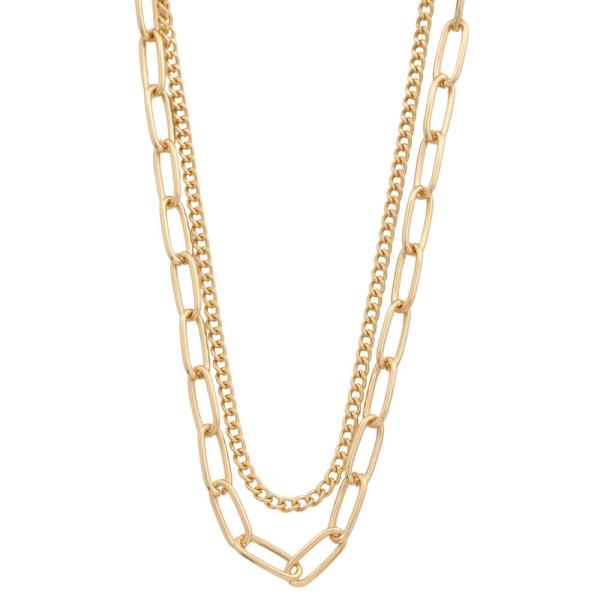 SODAJO OVAL LINK CHAIN LINK GOLD DIPPED LAYERED NECKLACE