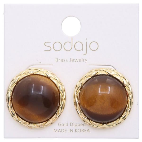 SODAJO ACETATE STONE ROUND GOLD DIPPED EARRING
