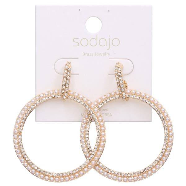 SODAJO PEARL BEAD CRYSTAL ROUND DANGLE EARRING