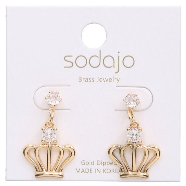SODAJO CROWN CRYSTAL GOLD DIPPED DANGLE EARRING
