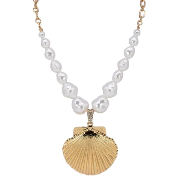 SEASHELL PENDANT PEARL BEAD NECKLACE