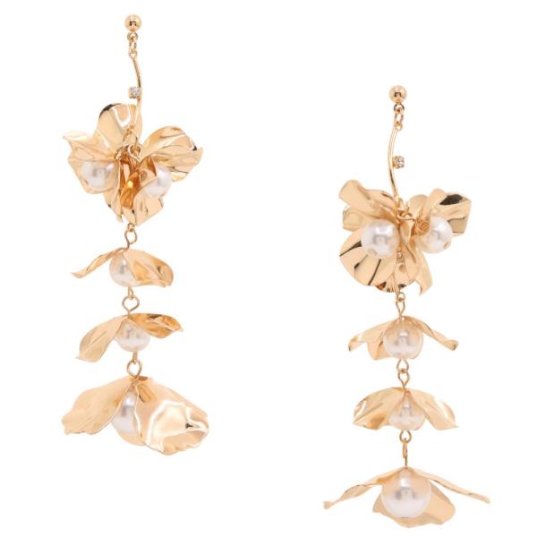 PEARL BEAD PETAL METAL DANGLE EARRING