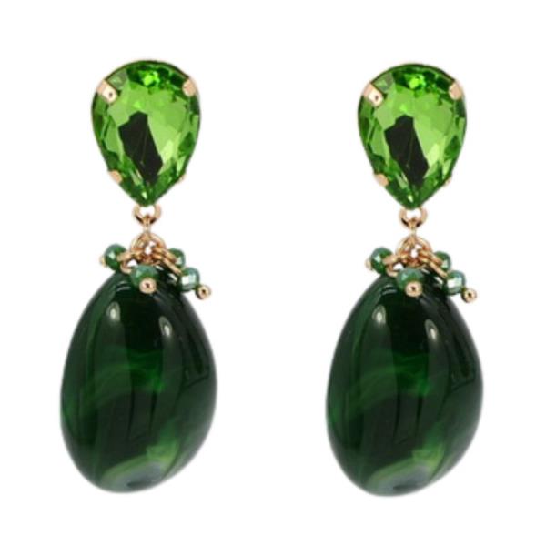 STONE BEAD TEARDROP CRYSTAL DANGLE EARRING