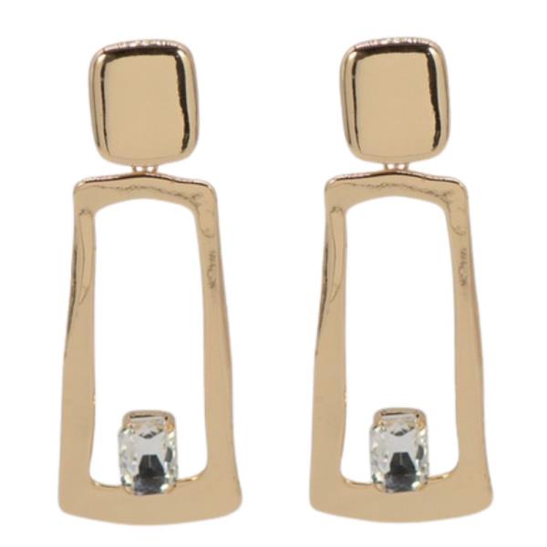 LONG METAL CRYSTAL DANGLE EARRING