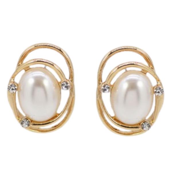 PEARL OVAL METAL RHINESTONE EARRING
