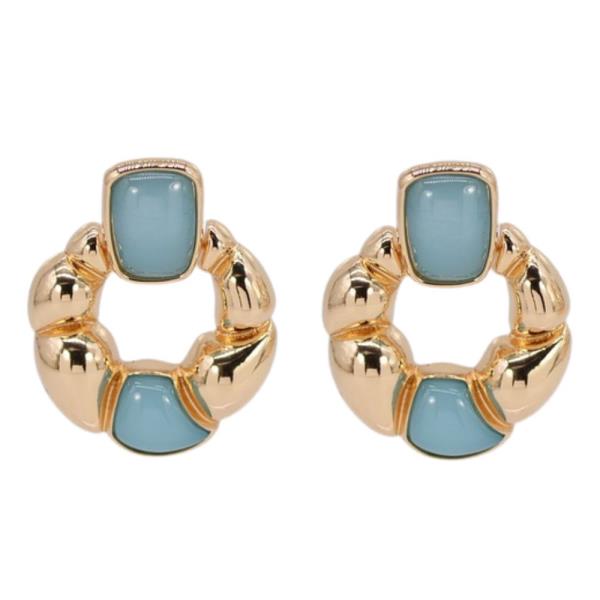 COLOR STONE ROUND METAL EARRING