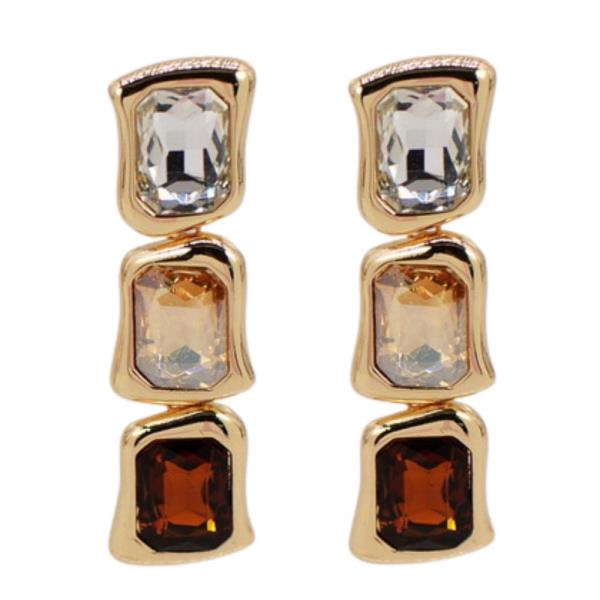 TRIPLE COLOR STONE METAL DANGLE EARRING