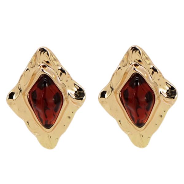COLOR STONE RHOMBUS SHAPE METAL EARRING