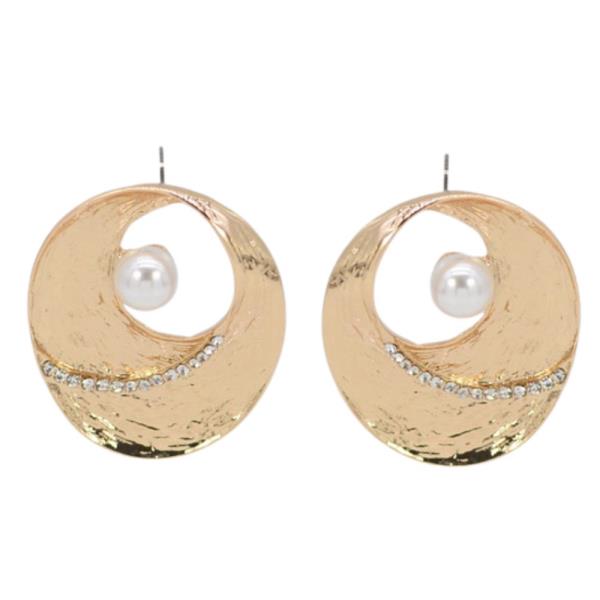 TEXTURED ROUND PEARL BEAD METAL EARRING