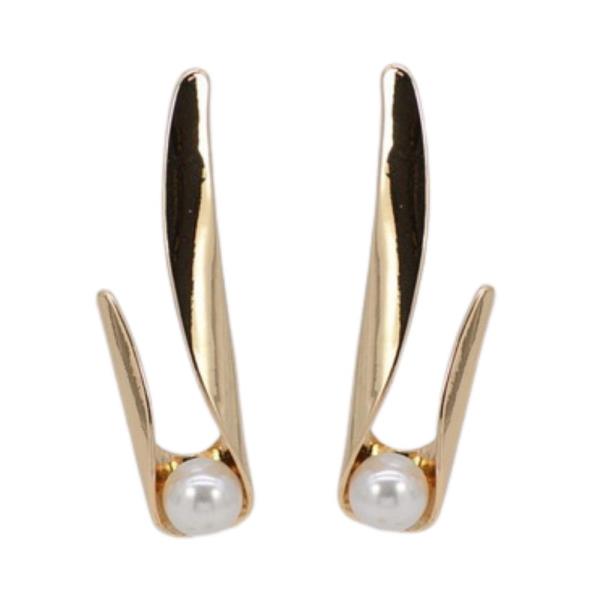PEARL BEAD LONG METAL EARRING