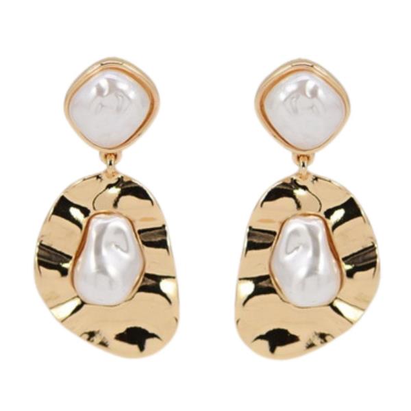 PEARL OVAL METAL DANGLE EARRING
