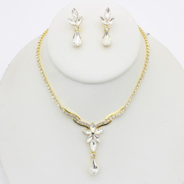CRYSTAL STONE DROP PENDANT NECKLACE EARRING SET