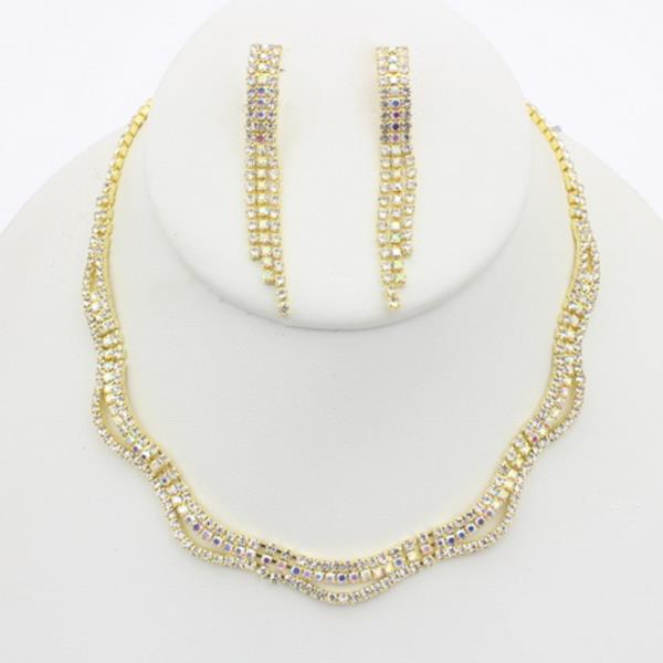 RHINESTONE WAVE NECKLACE EARRING SET