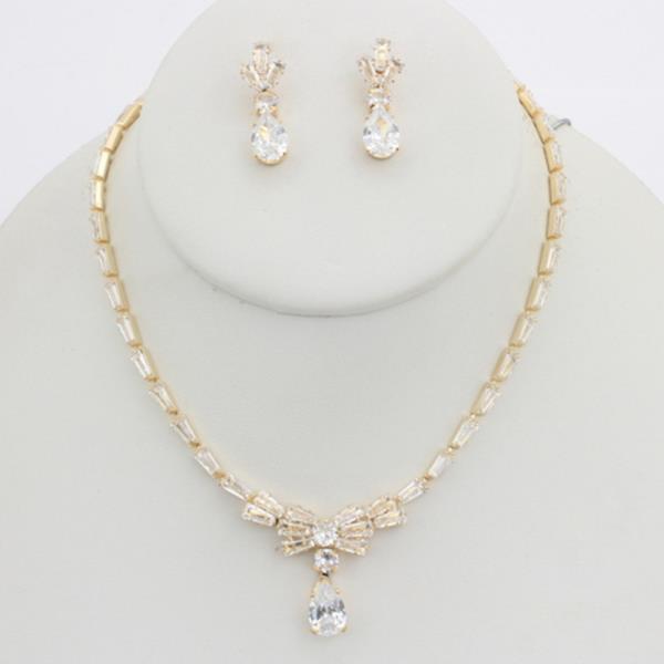 CRYSTAL STONE DROP PENDANT NECKLACE EARRING SET