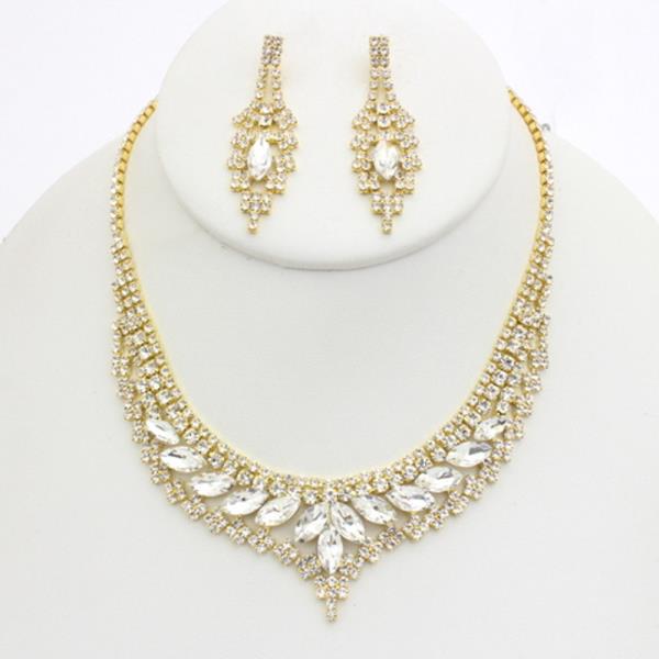 CRYSTAL STONE DROP PENDANT NECKLACE EARRING SET