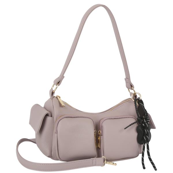 FASHION ZIPPER DESIGN SHOULDER BAG W KEYCHAIN