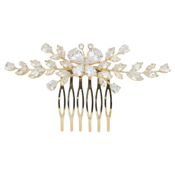 CUBIC ZIRCONIA FLORAL LEAF HAIR COMB