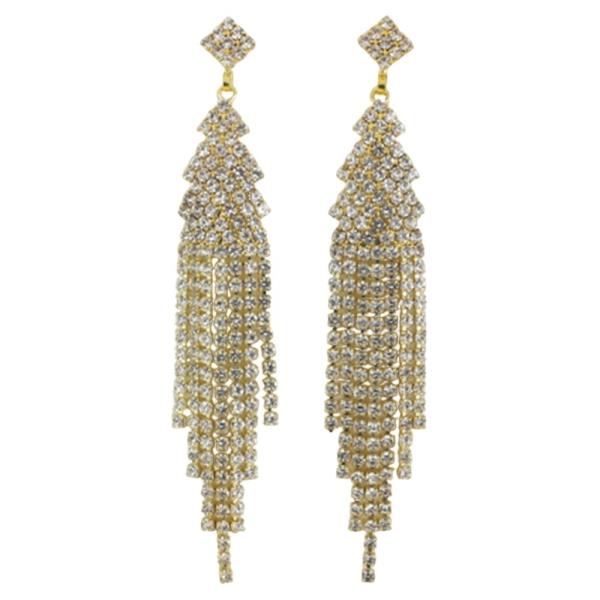 RHINESTONE LONG TASSEL EARRINGS