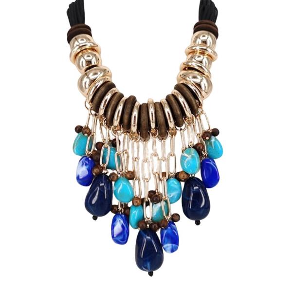 FRINGE MIXED BEAD DROP STATEMENT NECKLACE