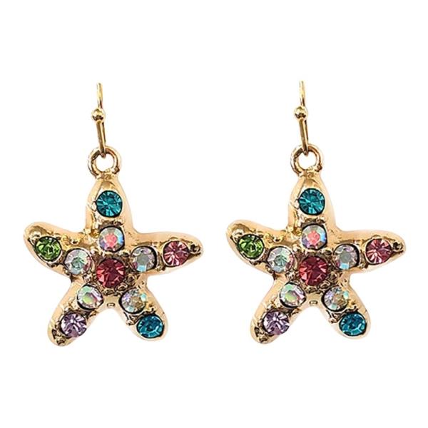 RHINESTONE STARFISH DANGLE EARRINGS