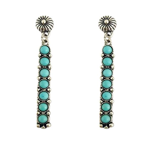 WESTERN METAL TURQUOISE BEAD LINEAR DANGLE EARRINGS