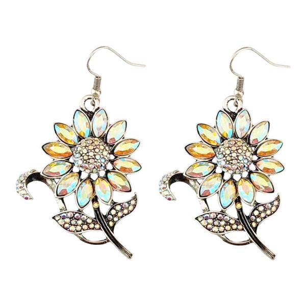 WESTERN RHINESTONE FLORAL DANGLE EARRINGS