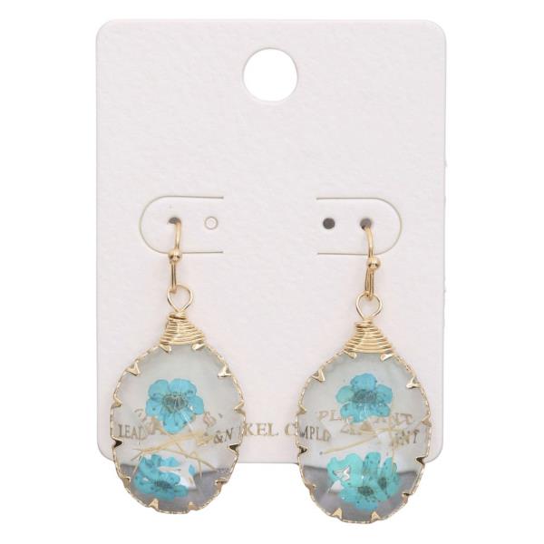 TEARDROP STONE FLOWER ENCAPSULATED DANGLE EARRING