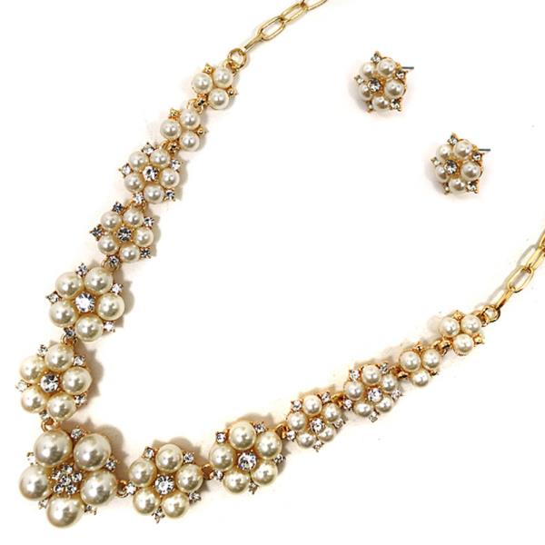 PEARL FLORAL STATEMENT NECKLACE EARRING SET