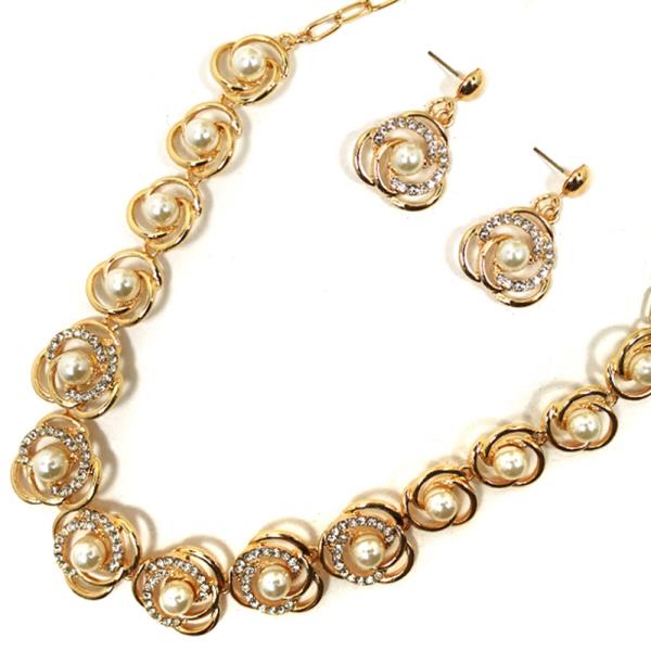 PEARL MIX ROUND LINK NECKLACE EARRING SET